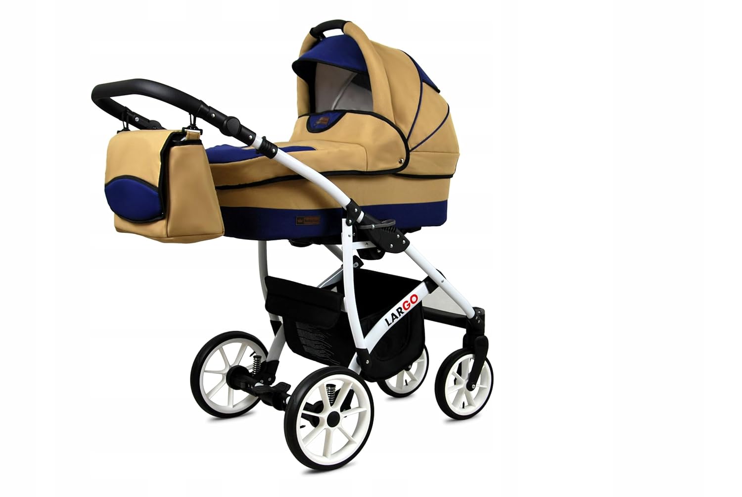 BabyLux Largo 2-in-1 Baby Kinderwagen Tief und Kinderwagen mit Zubehör Verstellbar und faltbar Aluminiumkonstruktion Wasserdicht Nicht abnehmbare Räder Brown Cream White Frame