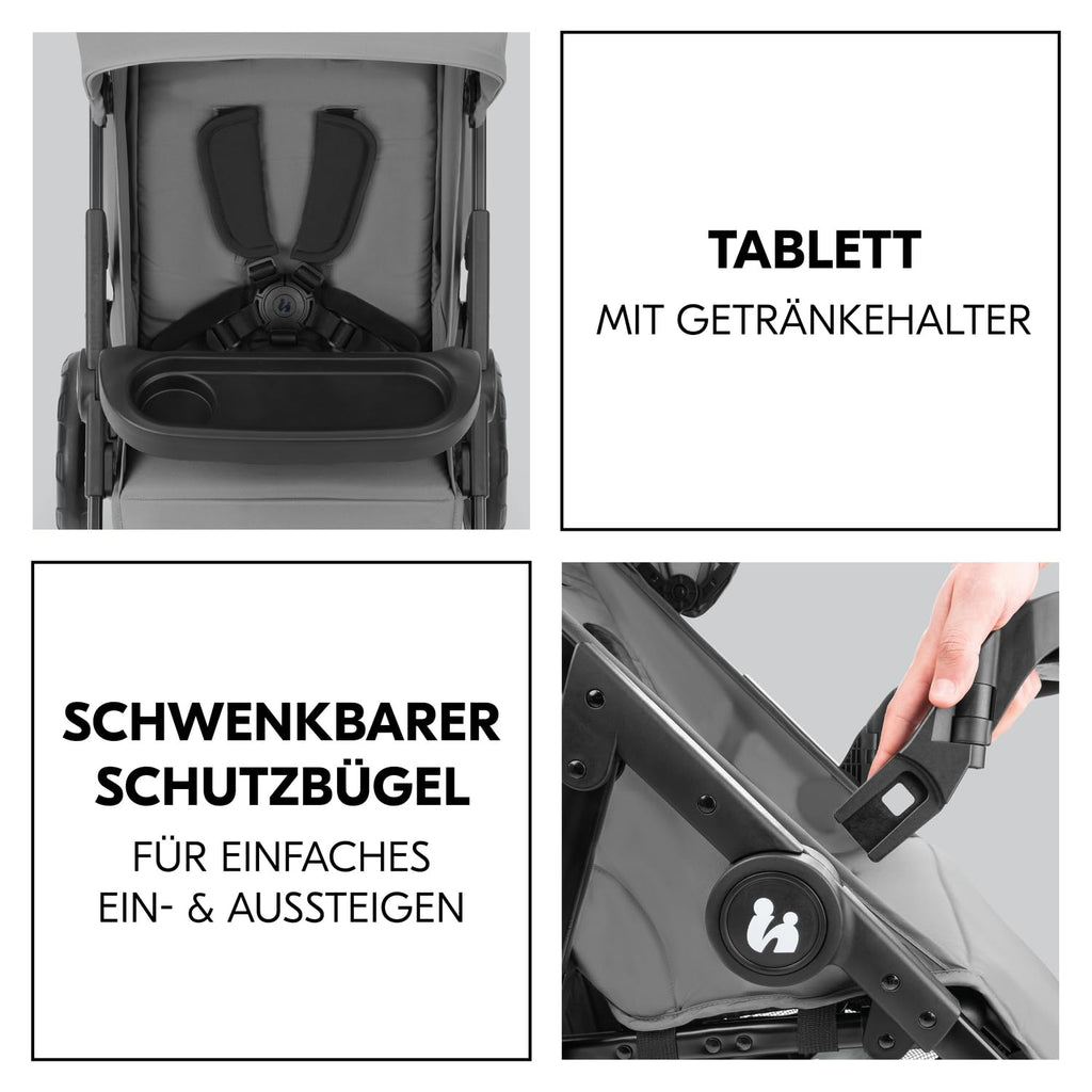 hauck Set Trio 3in1 Shop N Care con Passeggino, Navicella, Seggiolino Auto dalla nascita fino a 22 kg, Chiusura Compatta, Reclinabile, Portabicchieri & Vassoio, Protezione UV 50+ (Grey)