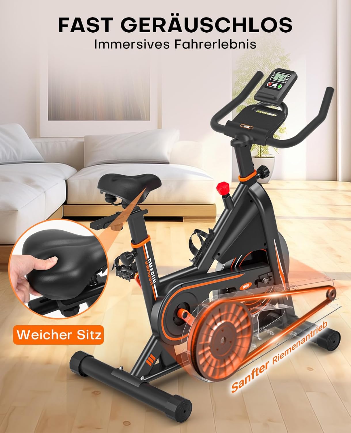 Neuestes Heimtrainer Fahrrad mit Magnetischem Widerstand, DMASUN Leises Ergometer Heimtrainer, Hometrainer Fahrrad mit LCD-Display, Tablet-Halterung, Bequeme Sitze & Sitzbezug, Fitnessbike Bis 160kg