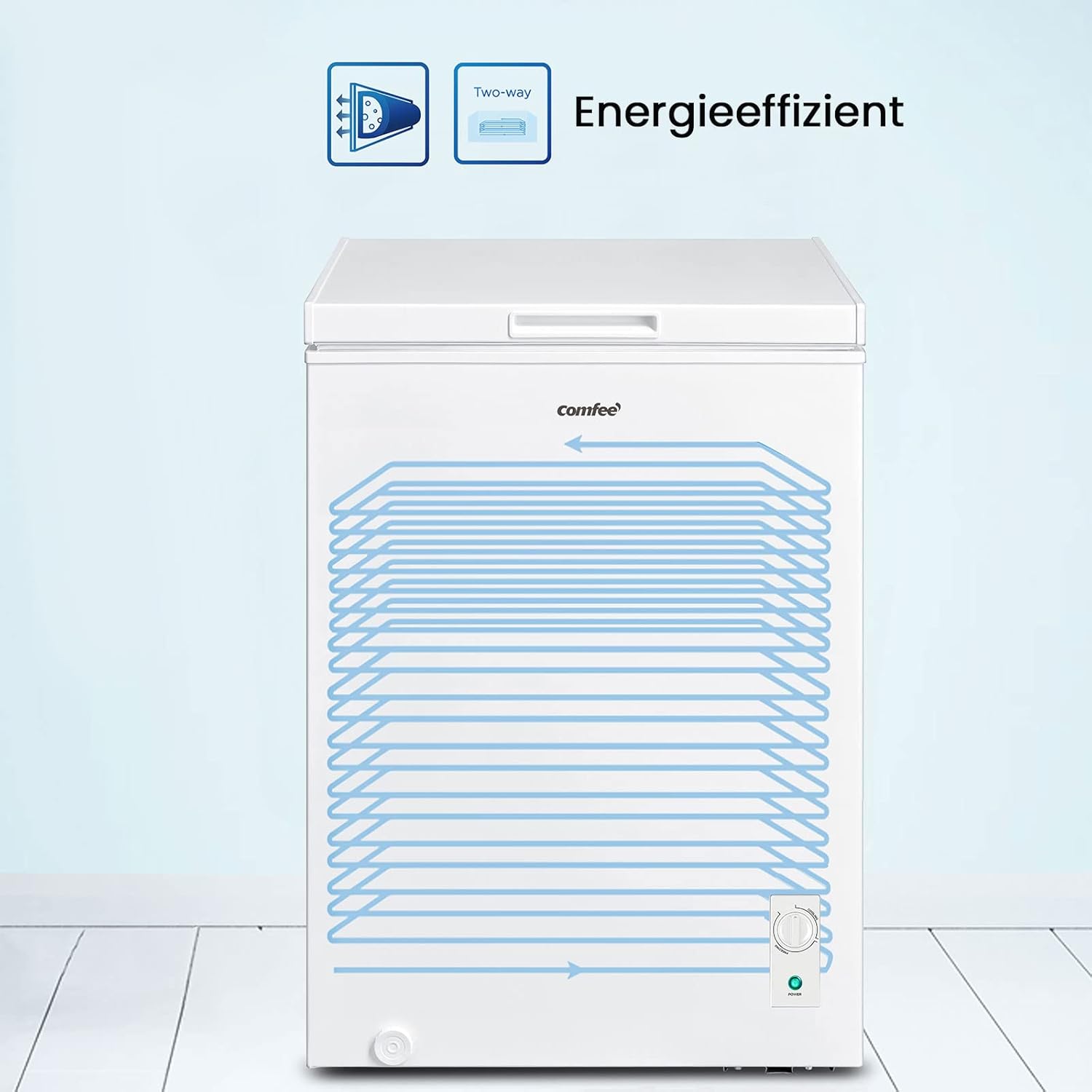 Comfee RCC100WH2(E) Congelatore a Pozzo/169 kWh/anno/85cm di altezza/99L/38dB/Bassa rumorosità/Tubo a D ad alta efficienza/Adatto a diversi scenari d'uso/Regolatore di temperatura regolabile/Bianco