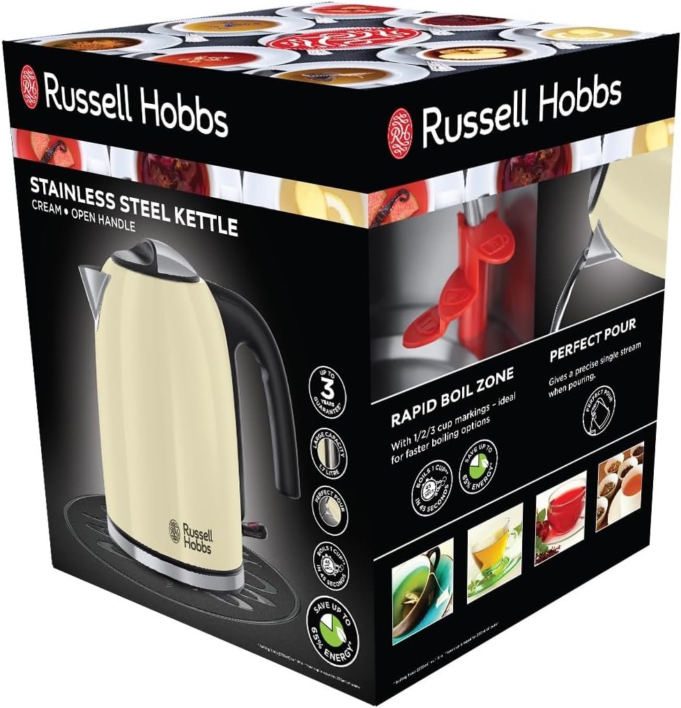 Russell Hobbs Frühstücksset Colours+ Creme: Kaffeemaschine 24033-56 [Digitaler Timer] + Wasserkocher 20415-70 [1,7l, 2400 W] + Toaster 26551-56 [für 2 Scheiben], Frühstücksserie