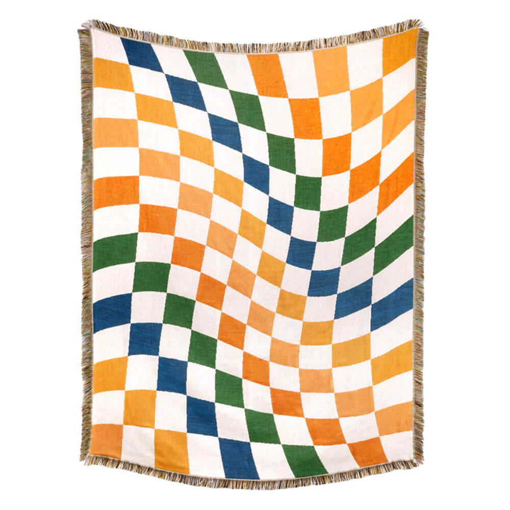 Coperta multifunzionale per divano con protezione antigraffio e design a scacchiera color block