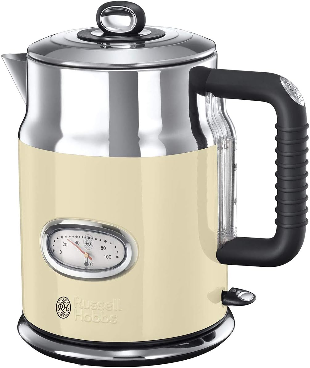 Russell Hobbs Toaster [für 2 Scheiben] Retro Edelstahl Creme (Countdown-Anzeige im Retrodesign, inkl. Brtchenaufsatz, 6 Brunungsstufen + Auftau- & Aufwrmfunktion, 1300W) Vintage 21682-56