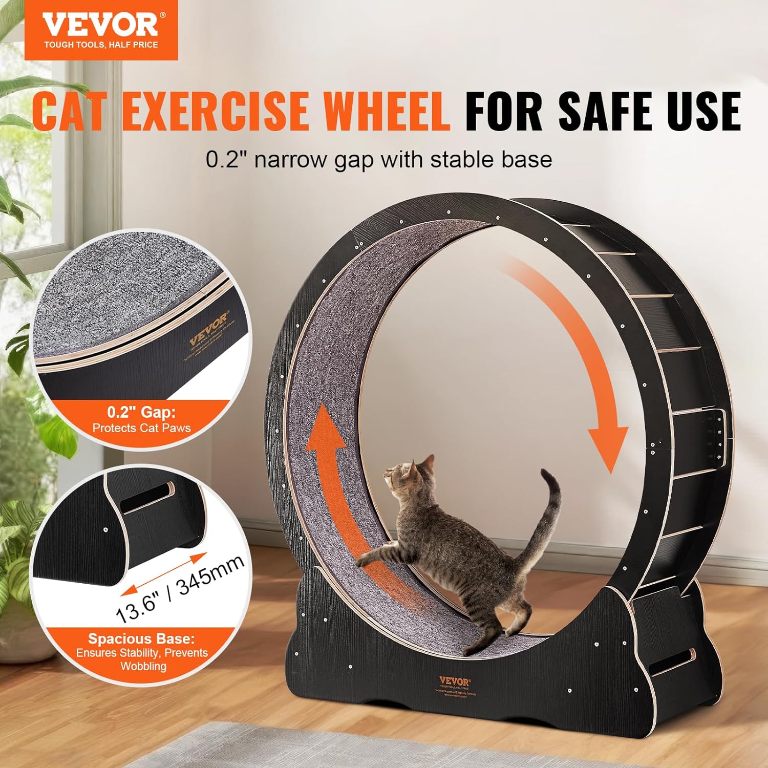 VEVOR Katzenlaufrad 1320x340x1415mm Laufrad Katzen aus Birken-& Pappelsperrholz Katzenrad Geruscharm Abnehmbare Innenmatte Cat Wheel Geeignet für Katzen mit einem Gewicht von 8kg bis 14kg