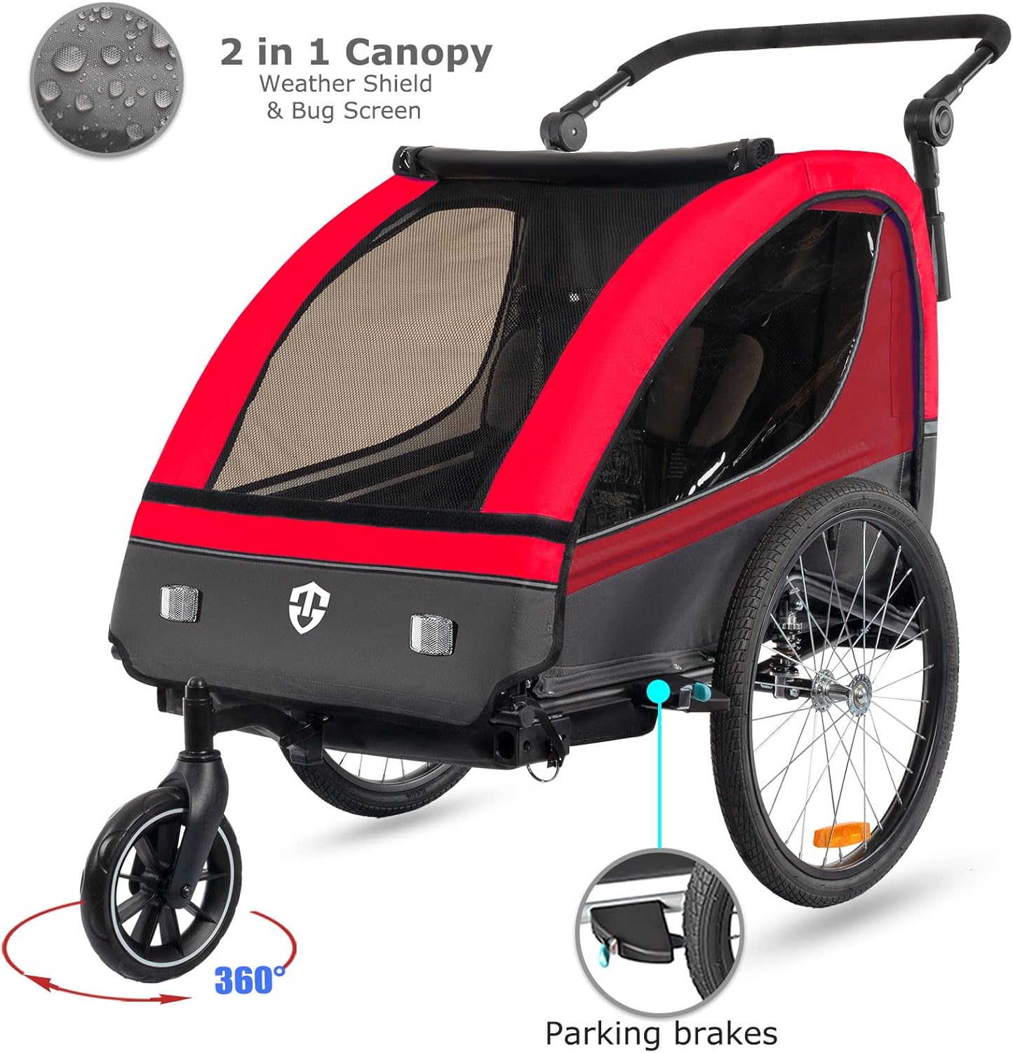 Tiggo VS Kinderanhänger 360° Drehbar mit Federung 2in1 Fahrradanhänger mit Buggy Set Jogger 5-Punkt Gurt Fahrrad Anhänger für 1 bis 2 Kinder max. 40kg
