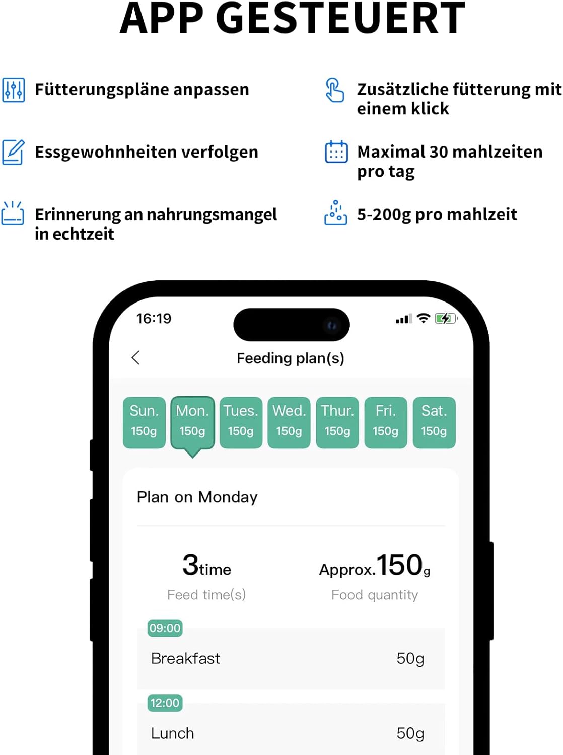PETKIT Automatischer Hunde Katzen Futterautomat, Auto-Rotate Bowl, Programmierbare Portionskontrolle 5-200g pro Mahlzeit & 20s Voice Recorder Pets Smart Feeder für mittlere große Hunde Katzen -5L