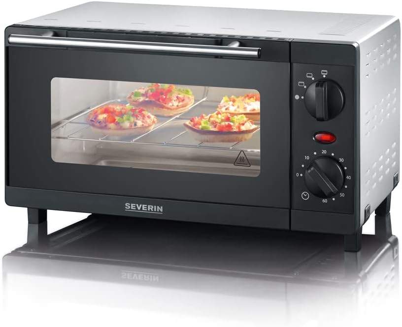 SEVERIN TO 2052 Forno tostapane (800 W, incl. griglia e teglia da forno, 9 L) argento/nero e 2287-000 Tostapane automatico, incl. supporto per panini, 2 fessure, 700 W, AT 2287, nero