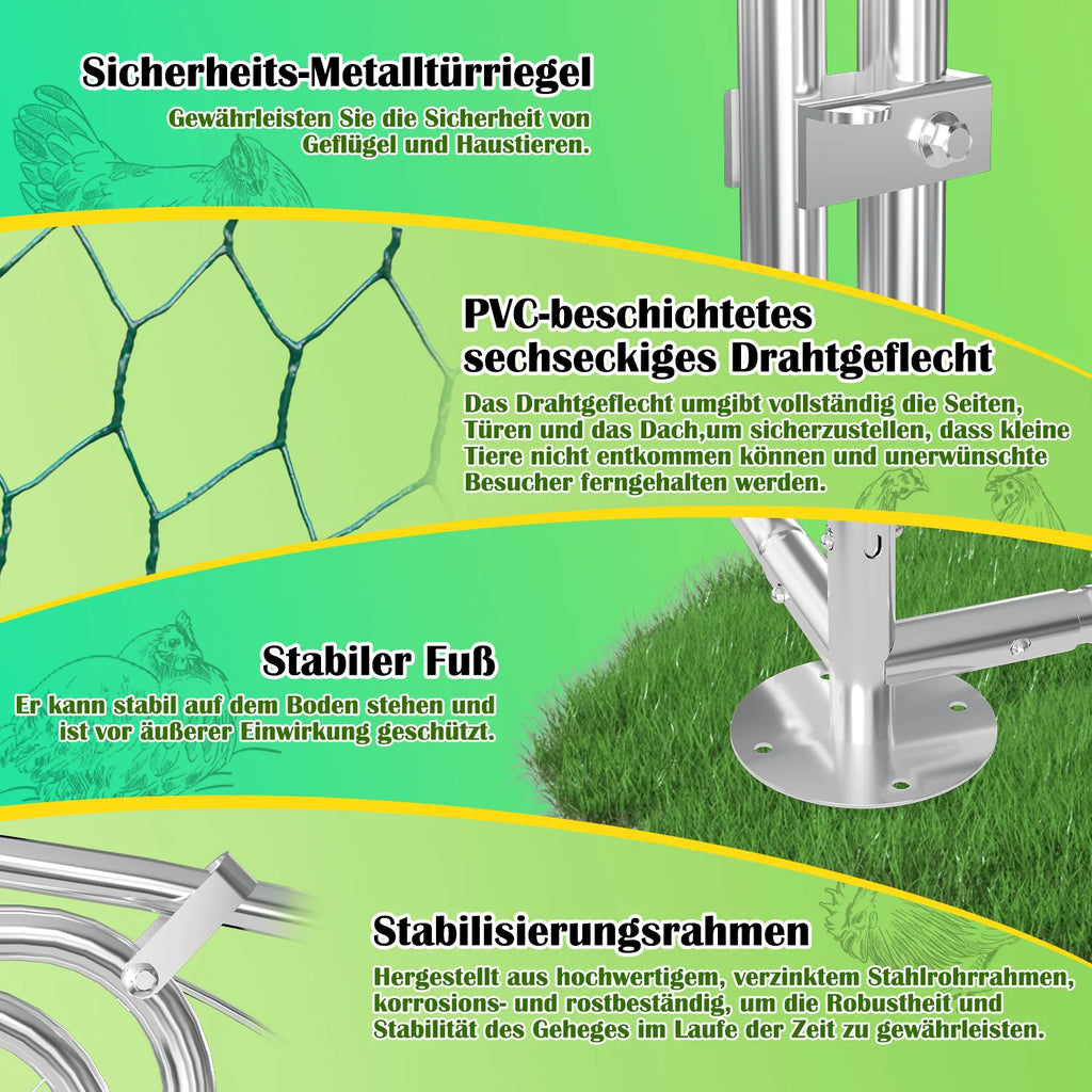 Sonnewelt Hühnerstall Freilaufgehege Kuppeldach Verzinktem Stahl 3x4x2m