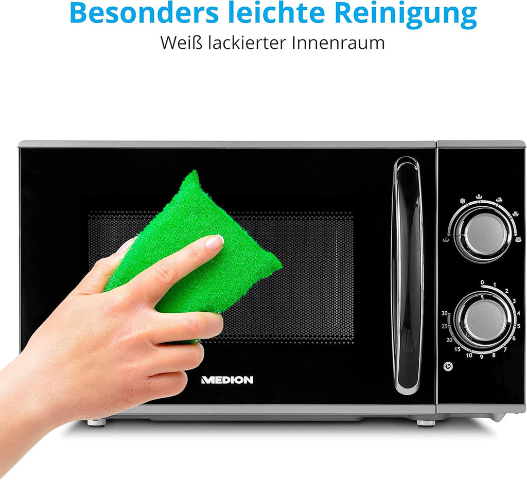 MEDION Forno a microonde (20 litri, 700 watt, compatto e salvaspazio, 5 livelli di potenza, funzione scongelamento, timer, MD11475) bianco