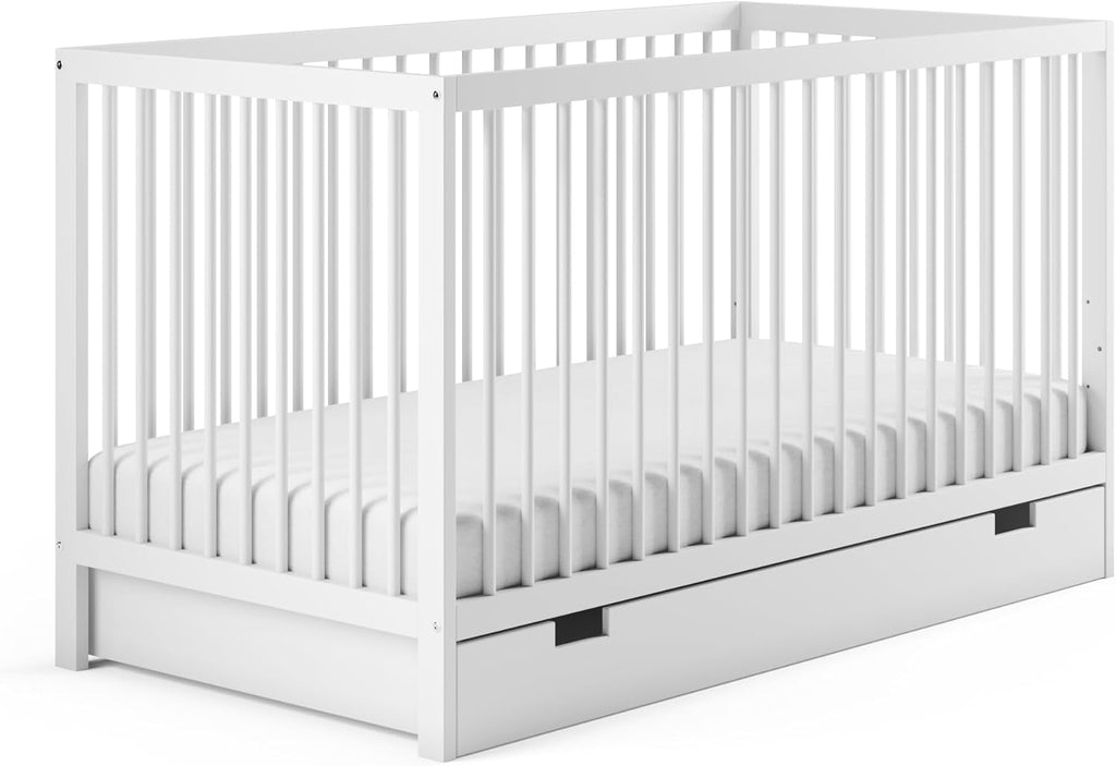 Kids Collective Lettino per neonati 60x120 regolabile in altezza e sponde rimovibili, opzionale con cassetto e materasso | Legno di faggio bianco molto stabile Prodotto in Europa