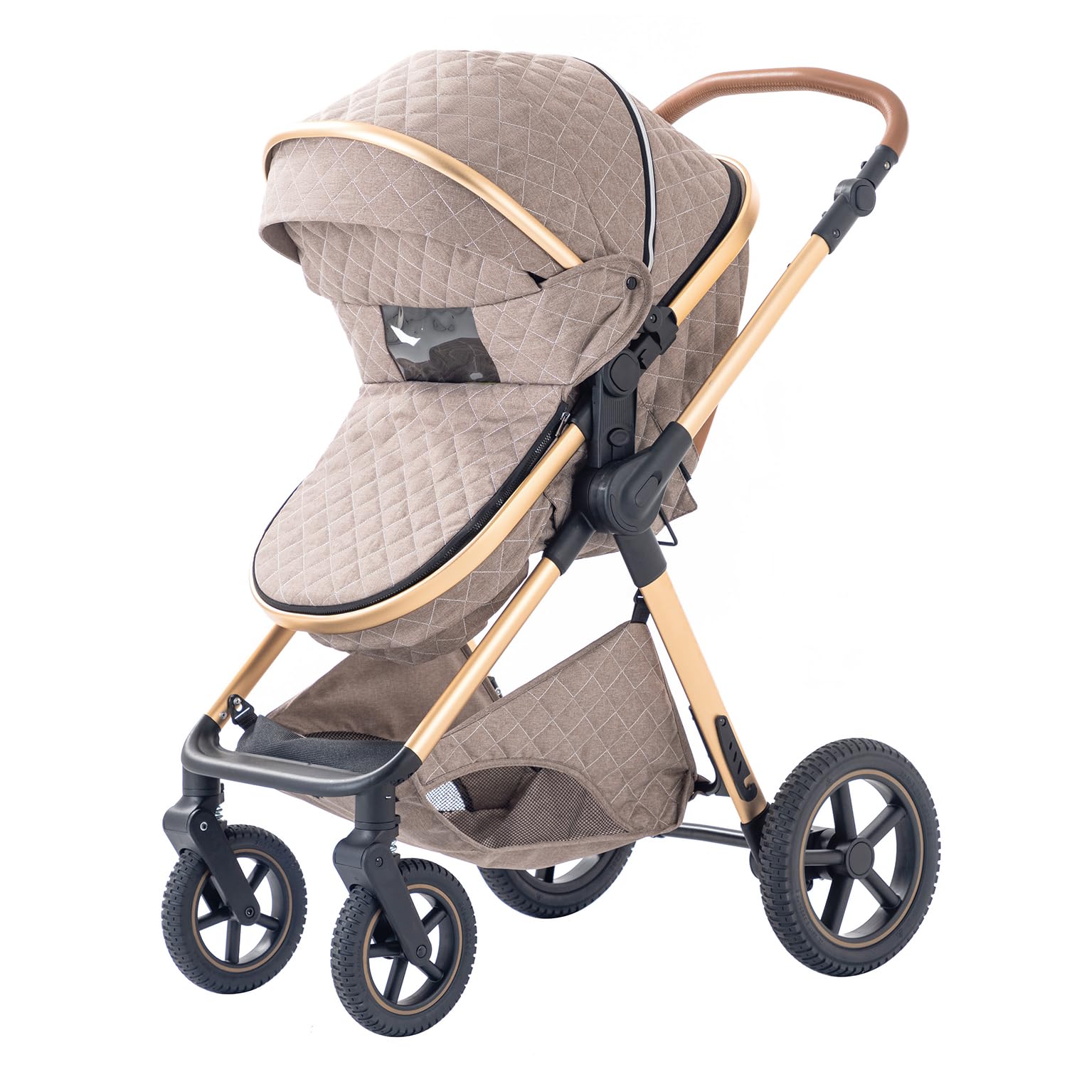 Shineey kinderwagen 3 in 1 Buggy Babybett Komplett Set Einem Klick Zusammenklappbarer Kinderwagen, 3 in 1 KombiKinderwagen Aluminiumrahmen für Neugeborene
