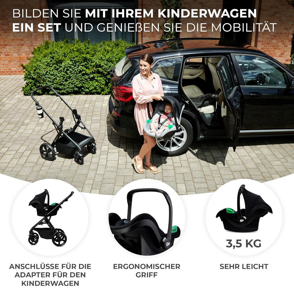 Kinderkraft NEWLY Kinderwagen 3 in 1, Komplettset bis 22 kg, Kindersitz I-Size 40-75 cm im set, Kombikinderwagen mit Fußsack, wasserfestes Verdeck mit UPF50+, Zusammenklappen, Liegeposition, Beige
