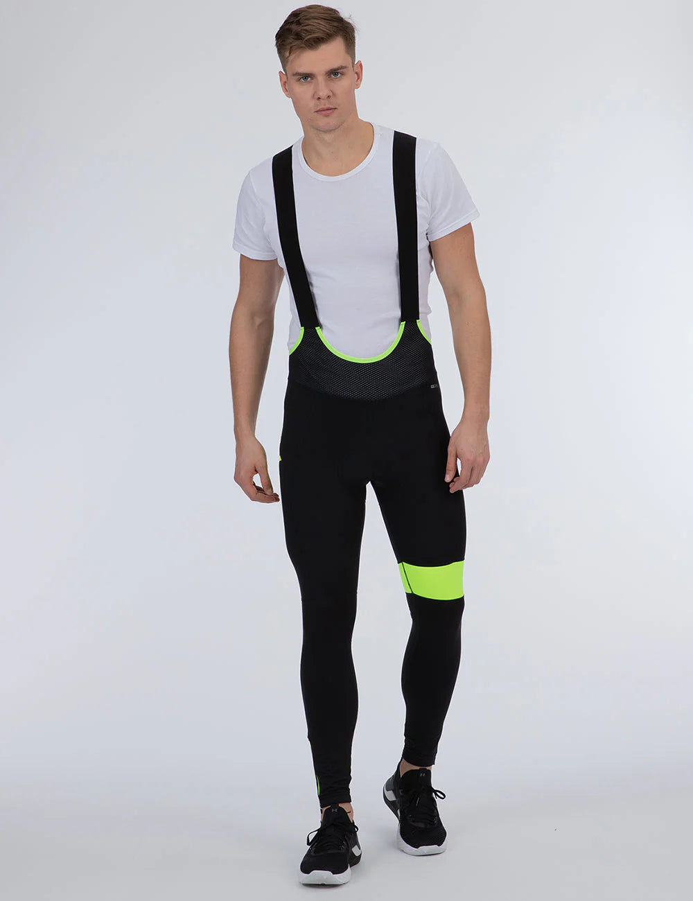 Pantaloni Ciclismo Termici Lunghi da Uomo Salopette Pro Team II Nero-Neon Prodotto in set