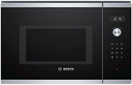 Bosch BEL554MS0 Microonde da incasso Serie 6, 38 x 59 cm, 900 W, piatto girevole da 31,5 cm, apertura porta a sinistra, AutoPilot 8 programmi automatici, sistema di pulizia assistita, display LED touch, Acciaio Inox