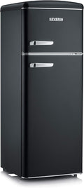 SEVERIN Retro - Kühl-/ Gefrierkombination, platzsparendes Raumwunder, 4 x höhenverstellbare Abstellflächen und eine große Veggiebox, 206 L Nutzinhalt, creme, RKG 8933