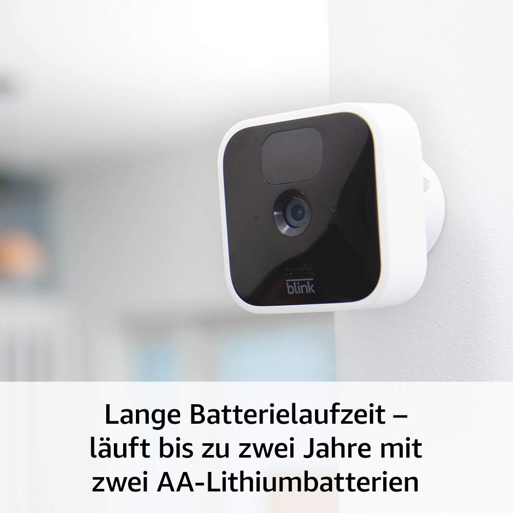 Blink Indoor – kabellose HD-Sicherheitskamera mit zwei Jahren Batterielaufzeit, Bewegungserfassung und Zwei-Wege-Audio, funktioniert mit Alexa | System mit vier Kameras