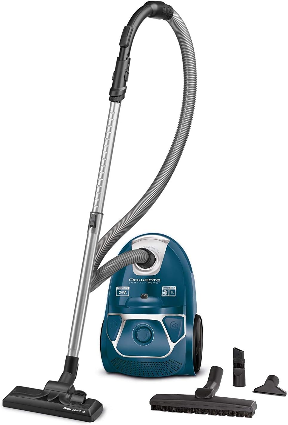 Rowenta RO3950 Aspirapolvere a sacco + Confezione da 4 sacchetti Swirl R 39 per aspirapolvere per un'aspirazione costantemente elevata, volume sacco 3L, 750 W = 2000W, estremamente silenzioso, filtro igienico, con spazzola per parquet