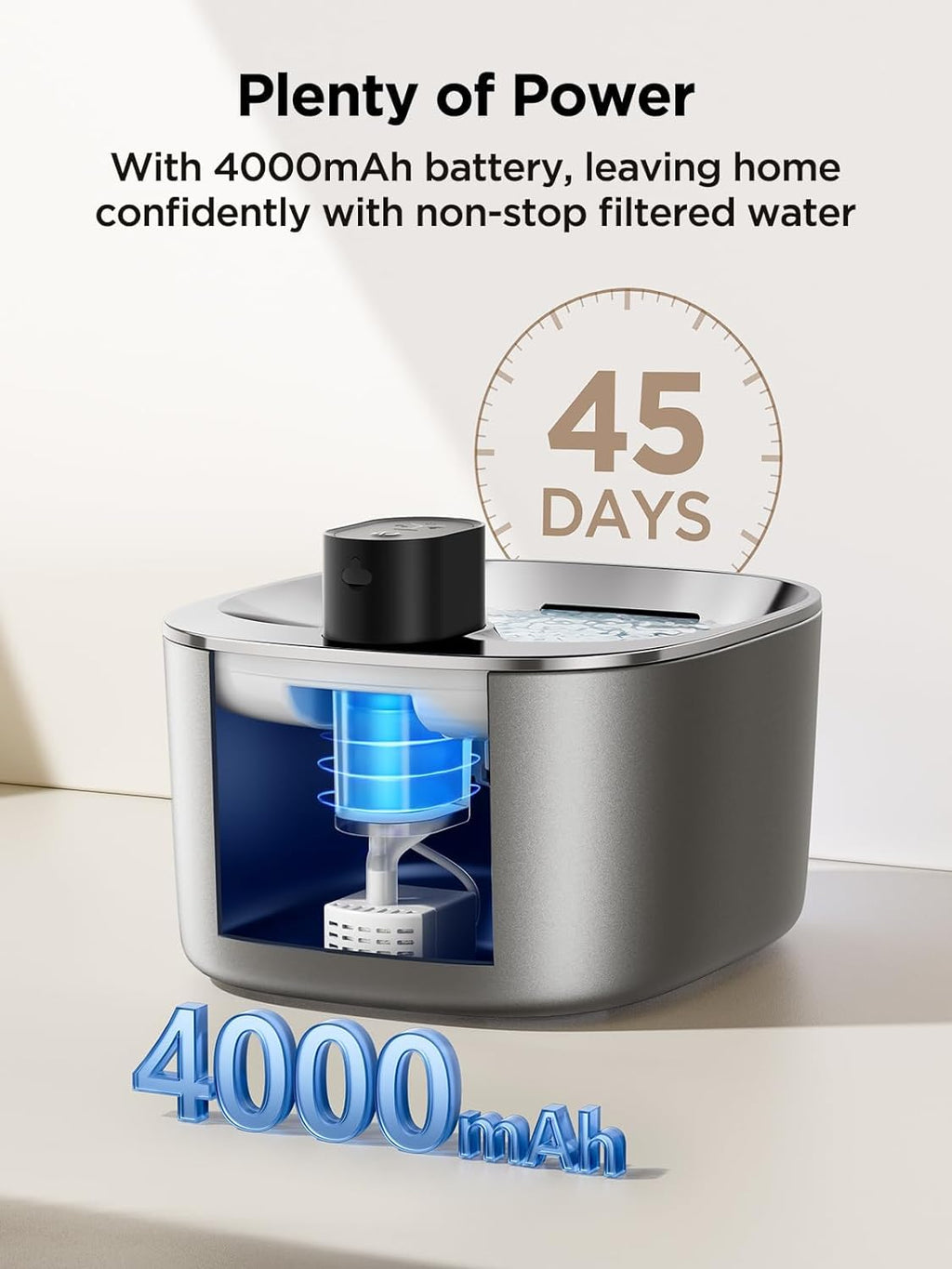 Fontana per Gatti Senza Fili con Sensore di Movimento a Batteria da 4000mAh, Fontana d'Acqua Silenziosa da 4L FEELNEEDY con Sensore di Movimento per Gatti e Cani Piccoli, Vasca d'Acqua in Acciaio Inossidabile, 2 Filtri