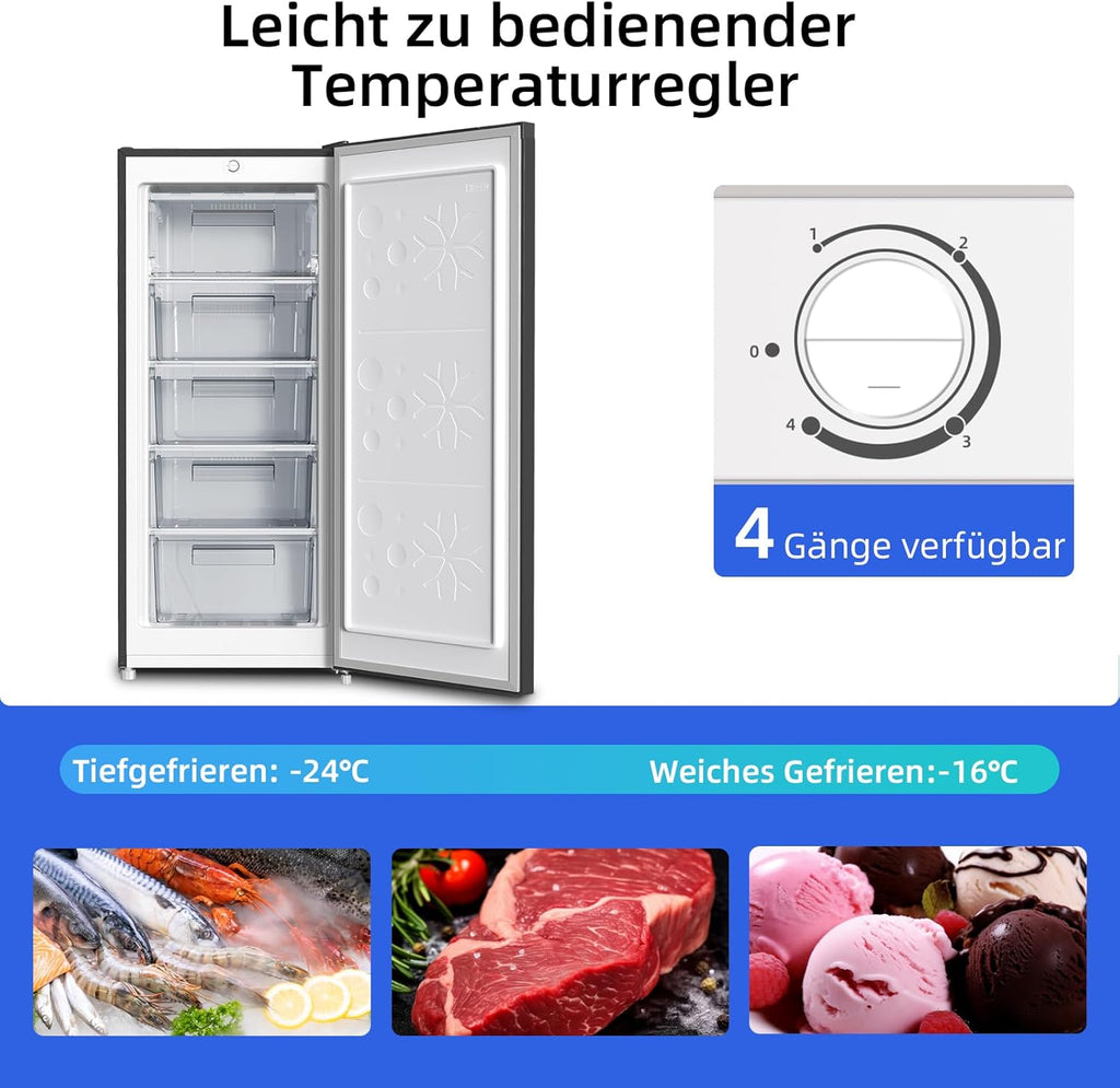 CHiQ FSD166NE4E Congelatore 166 L, Tecnologia No Frost, Porta Reversibile, Acciaio Inox Nero, Altezza 144 cm