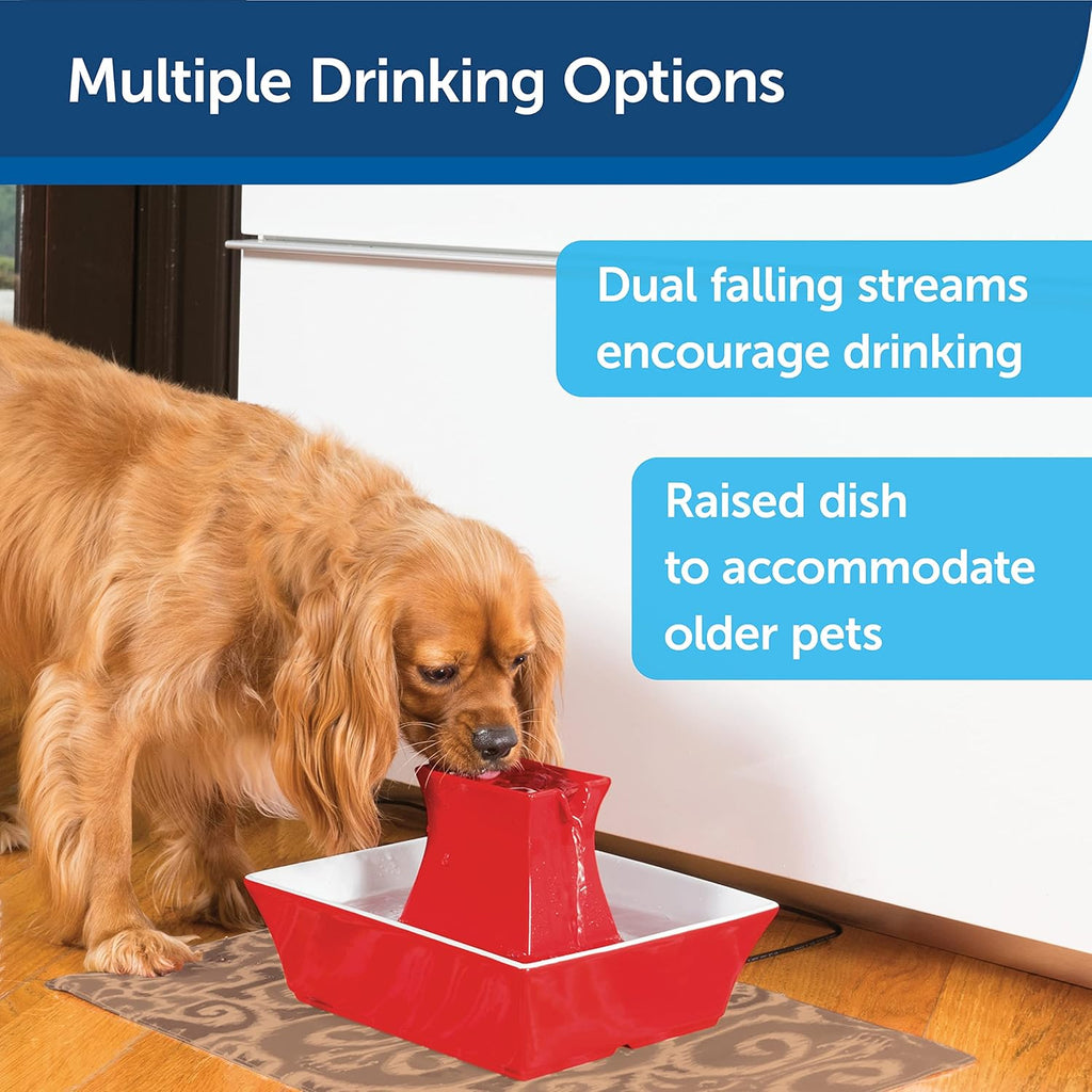 PetSafe Drinkwell Keramik Pagodenbrunnen, Trinkbrunnen für Katzen und Hunde, Dual Water Stream - 2 Liter, Rot
