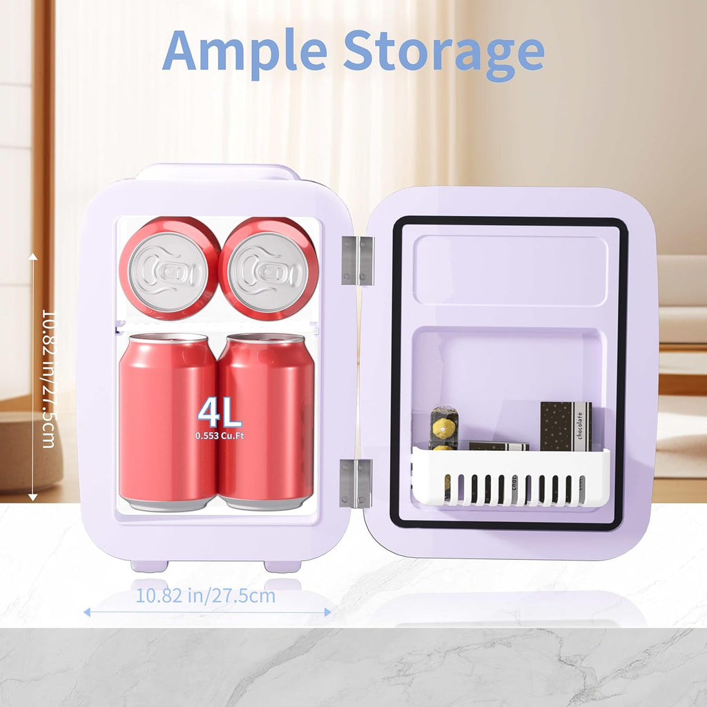 YASHE Mini Fridge, 4 Litre Mini Refrigerators for Cosmetics, Drinks, 220 V AC/12 V DC Thermoelectric Cooling and Heating, Small Fridge for Bedroom, Office, Dorm, Car (Pink)