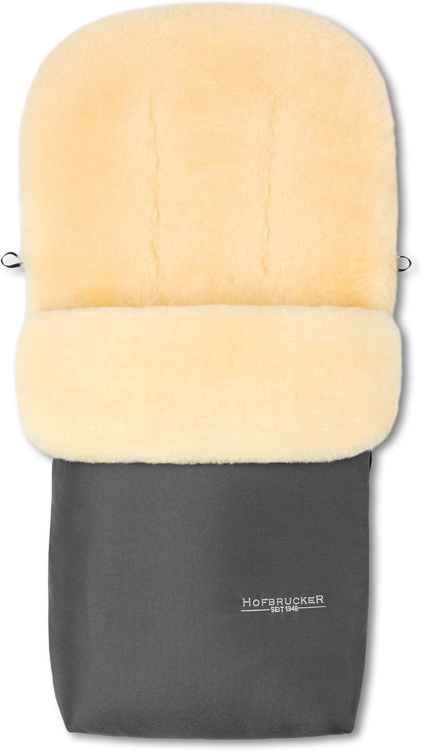 Sacco passeggino in agnello Hofbrucker Putzi, per passeggino/carrozzina, sacco termico invernale antivento e idrorepellente/sacco scaldapiedi imbottito con parte superiore rimovibile/in vera pelliccia di agnello/Prodotto in Germania