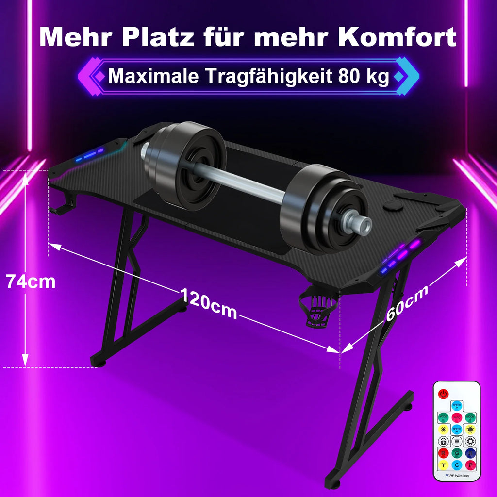 Sonnewelt Scrivania da gaming Scrivania da gioco 120/140 cm con telecomando LED