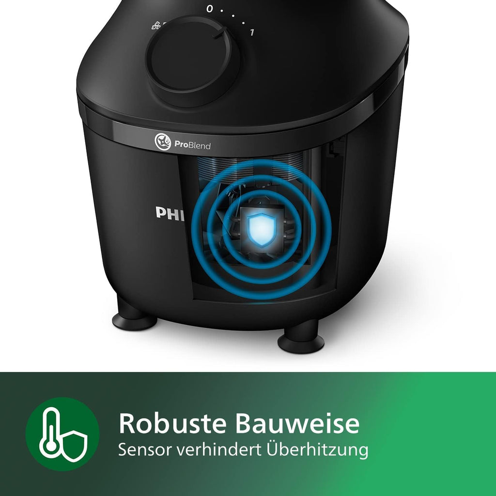 Frullatore Philips Serie 5000 - 1000 W. Capacità massima 2 l. Tecnologia ProBlend Plus. Parti lavabili in lavastoviglie. Nero (HR3020/20)