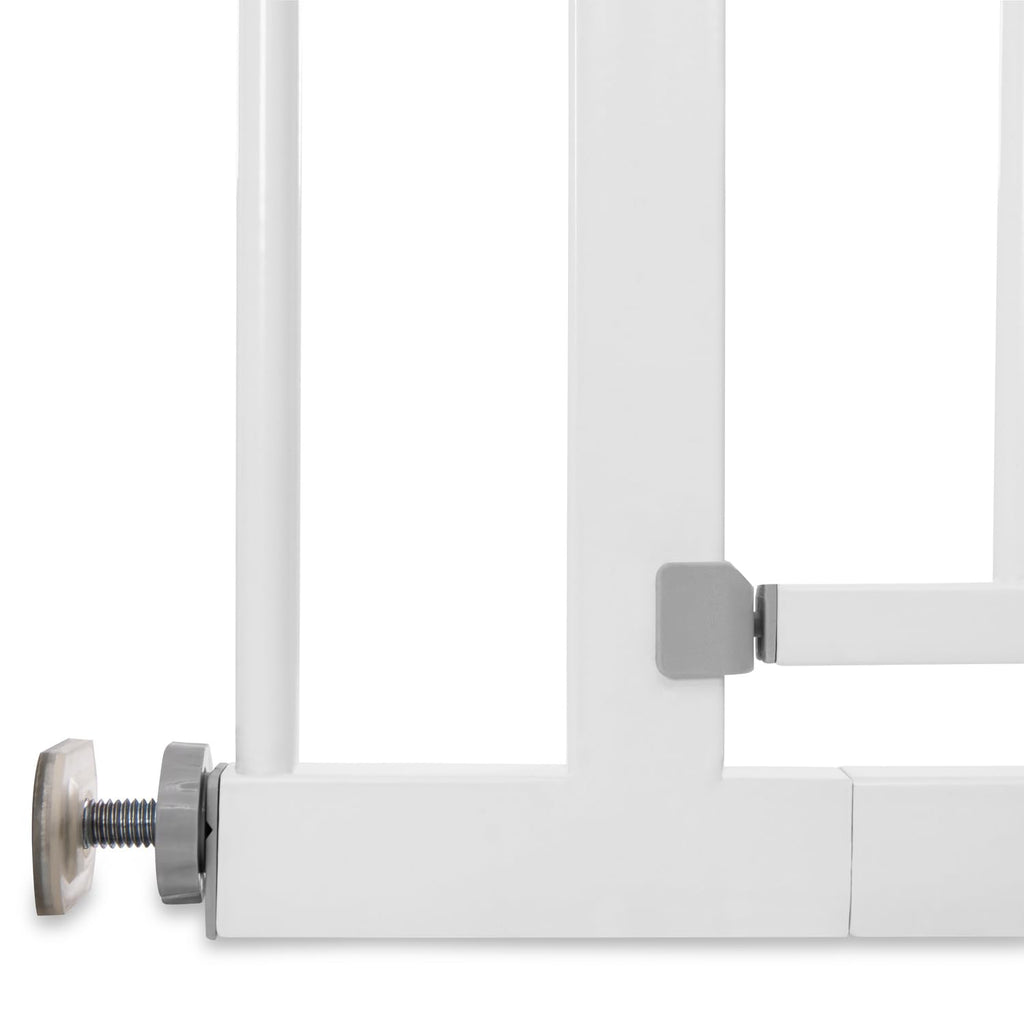 hauck Cancello di sicurezza / barriera di sicurezza Open N Stop KD con estensione da 21 cm per larghezze 96-101 cm, senza forare, 0-24 mesi, apertura con una mano, orientabile su entrambi i lati, metallo (bianco)