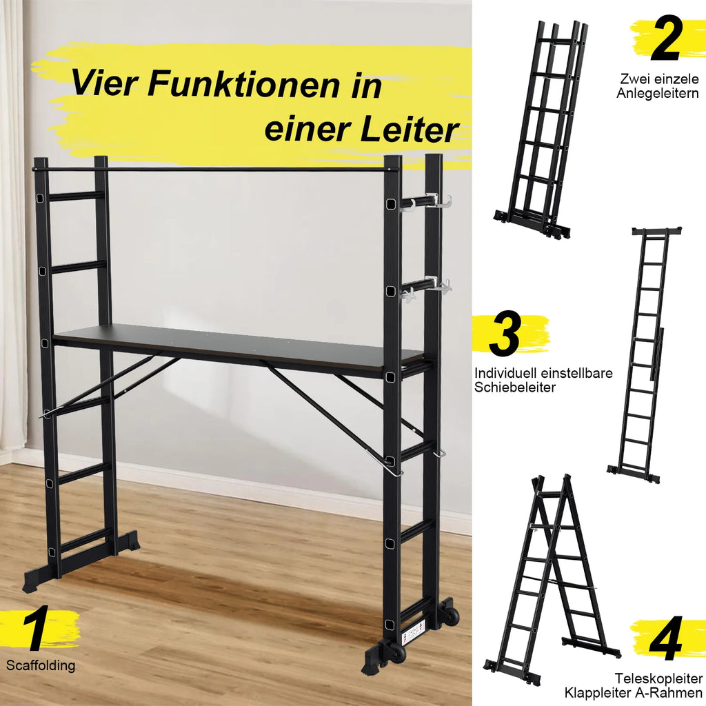 Sonnewelt Gerüst 4 in 1  Alu Multifunktionsleiter 6+6 Stufen