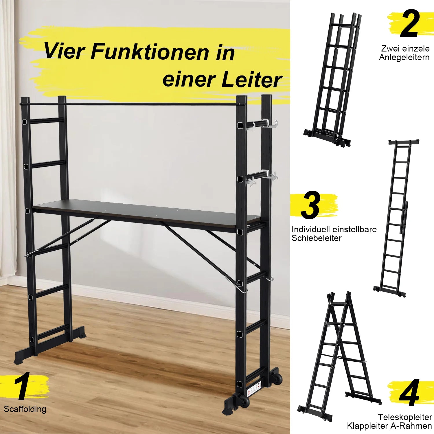 Sonnewelt Gerüst 4 in 1  Alu Multifunktionsleiter 6+6 Stufen