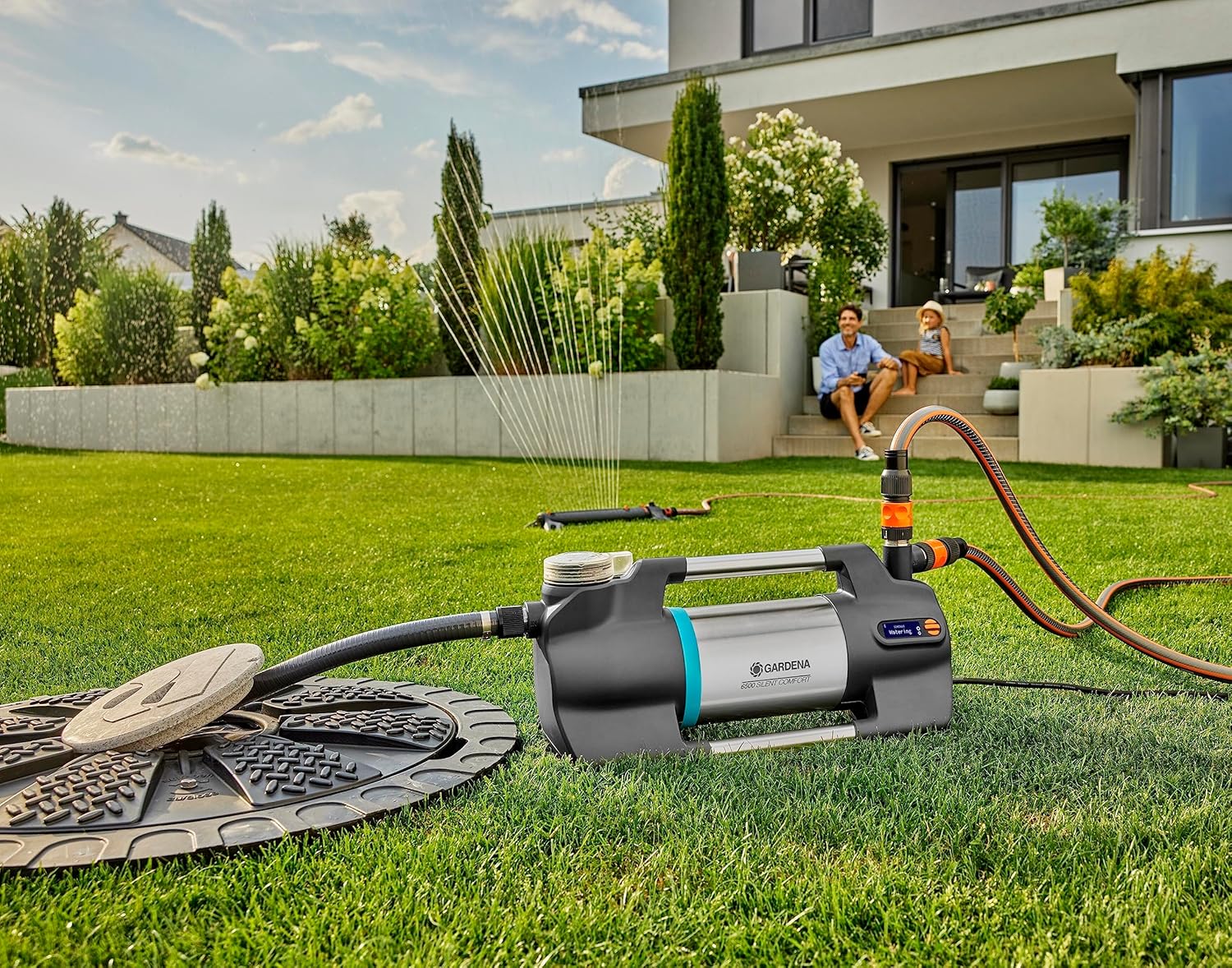 Gardena Pompa da Giardino 6500 SilentComfort: Pompa di irrigazione extra silenziosa controllabile tramite app, portata 6500 l/h, protezione contro il funzionamento a secco, acciaio inossidabile, a risparmio energetico e impermeabile (9059-20)