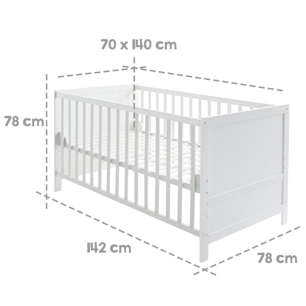 roba Lettino combinato 70 x 140 - Lettino con sbarre regolabile in 3 altezze - 3 pioli rimovibili - Lettino trasformabile in letto junior - Legno color tortora