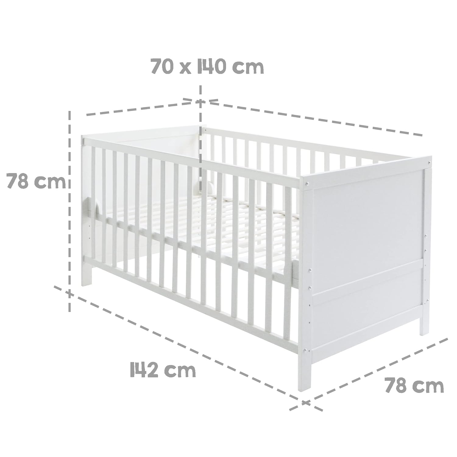 roba Lettino combinato 70 x 140 - Lettino con sbarre regolabile in 3 altezze - 3 pioli rimovibili - Lettino trasformabile in letto junior - Legno color tortora