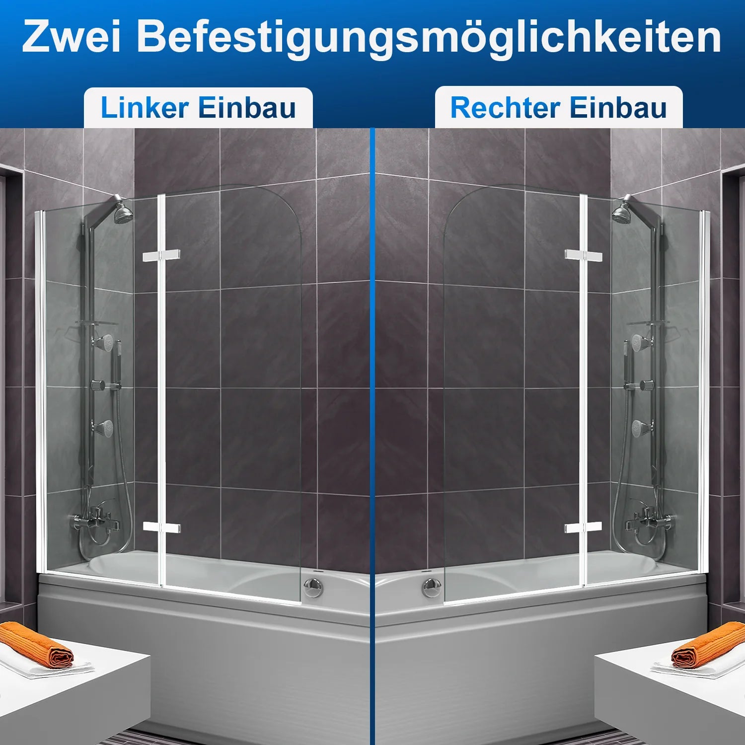 Sonnewelt Duschwand für badewanne Faltbare Glas Duschtrennwand