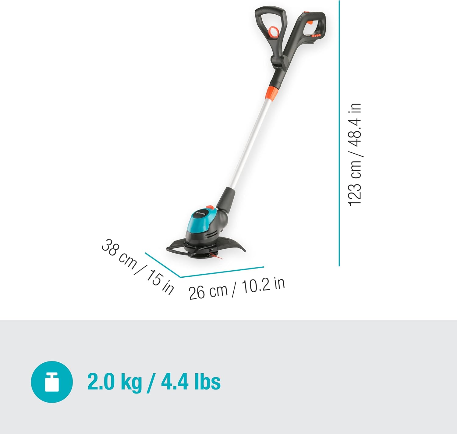 Gardena Akku-Trimmer EasyCut 23/18V P4A Ready-to-Use Set: Rasentrimmer mit 230 mm Schnittkreis, Verstellbarer Griff, Pflanzenschutzbügel und Stielneigungsverstellung, inkl. 18 V P4A Akku (14700-20)
