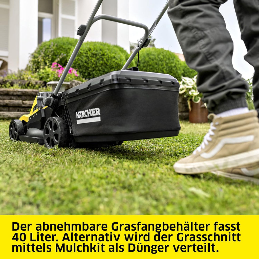 Kärcher Akku-Rasenmäher LMO 2-18, Grasfangbehältervolumen 30 l, 5 stufige Schnitthöhenverstellung 3.500 U/min, ohne Akku und Ladegerät, gelb