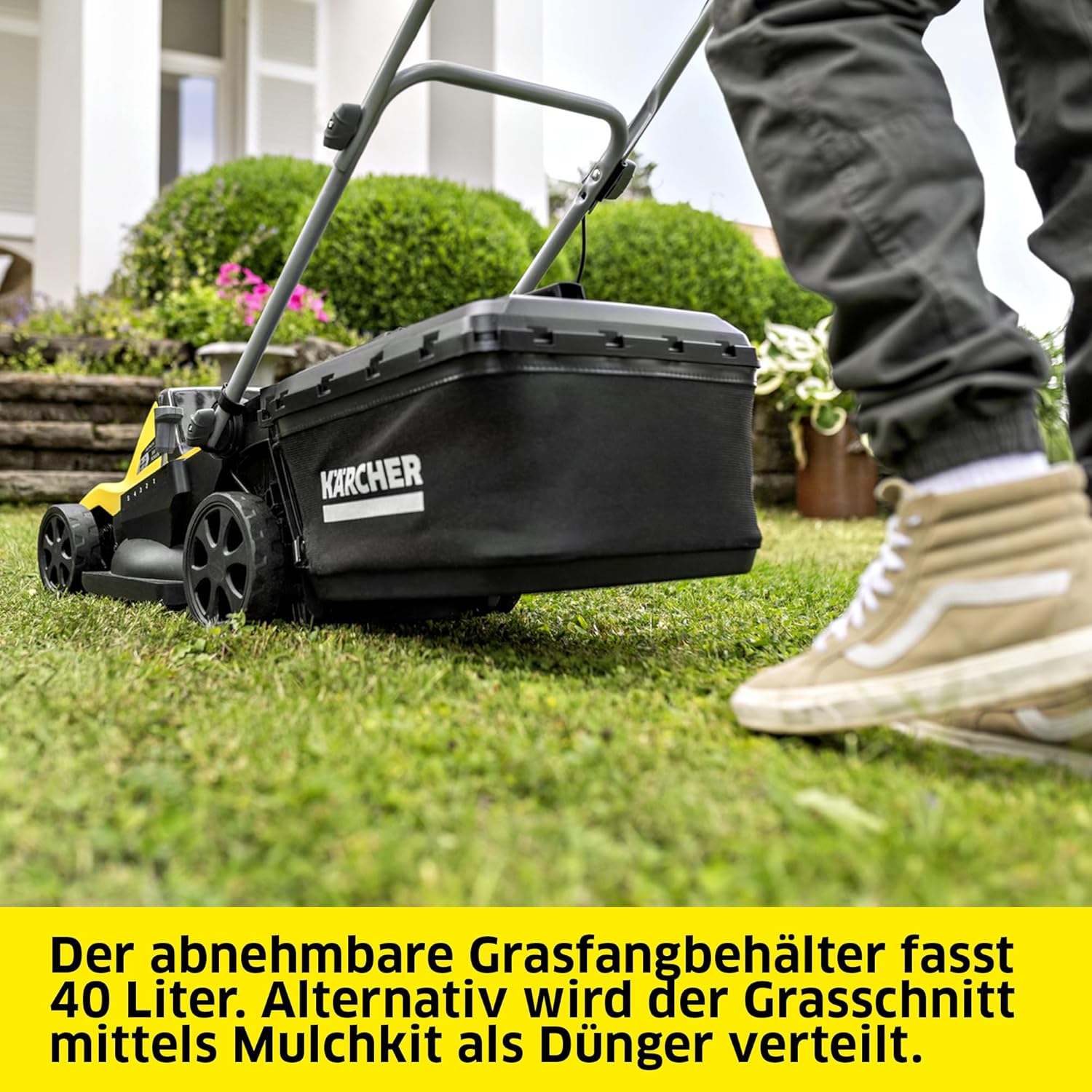 Kärcher Akku-Rasenmäher LMO 2-18, Grasfangbehältervolumen 30 l, 5 stufige Schnitthöhenverstellung 3.500 U/min, ohne Akku und Ladegerät, gelb