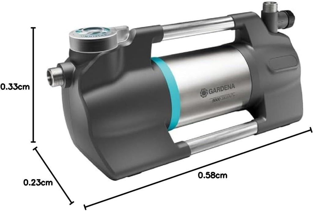 Gardena Pompa da Giardino 5600 Silent+: Pompa d'irrigazione innovativa e silenziosissima, portata 5600 l/h, motore da 900 W, 4,7 bar, impermeabile, a risparmio energetico (9057-20)