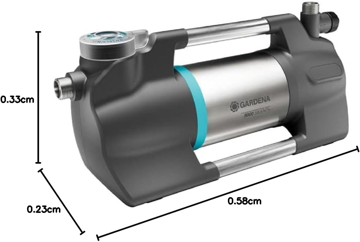 Gardena Pompa da Giardino 5600 Silent+: Pompa d'irrigazione innovativa e silenziosissima, portata 5600 l/h, motore da 900 W, 4,7 bar, impermeabile, a risparmio energetico (9057-20)
