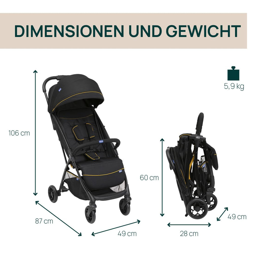 Chicco, Glee, Kinderwagen ab 0 Monate bis 4 Jahre, mit Automatik- und Kompaktverschluss, Ausziehbares Verdeck mit Lichtschutzfaktor 50+ und Regenschutz, 3-stufig verstellbare Rückenlehne, Beinauflage