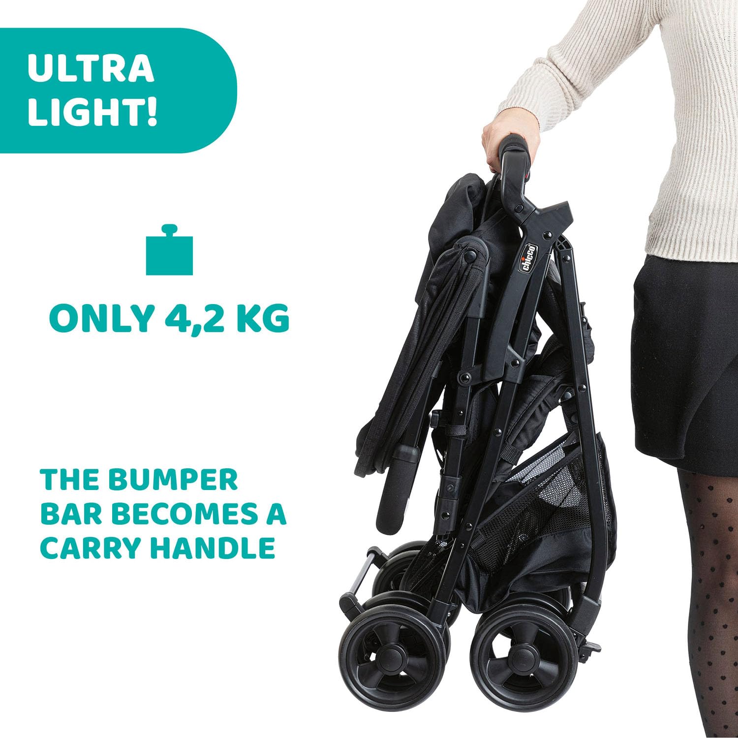 Chicco OHlalà 3 Ultra-Leichtgewicht Kinderwagen von Geburt bis 15 kg, Liege- und Faltbuggy mit großem Einkaufskorb, Kompakt, Regenschutz und Ausziehbares Verdeck