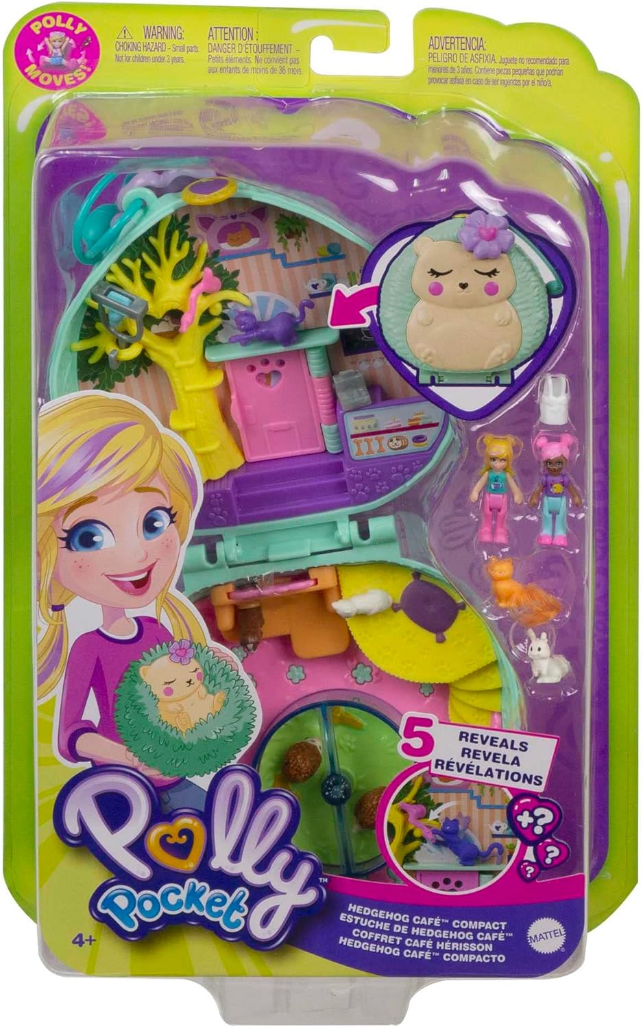 Polly Pocket GTN15 - Valigetta Caffetteria Riccio con Design Caffè e Animali, Mini Bambola Polly e HCG16 - Acquario Lontre, Tema Acquario con Micro Bambole Polly e Nicolas, 5 Sorprese e 12 Accessori