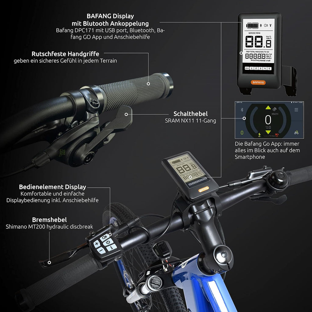 Highphoria Bici Elettrica Adulti, E-Bike 250W 25 km/h con Batteria, Motore Potente, Cambio a Catena, E-Mountain Bike con Forcella Ammortizzata Idraulica Pedelec per Uomo e Donna