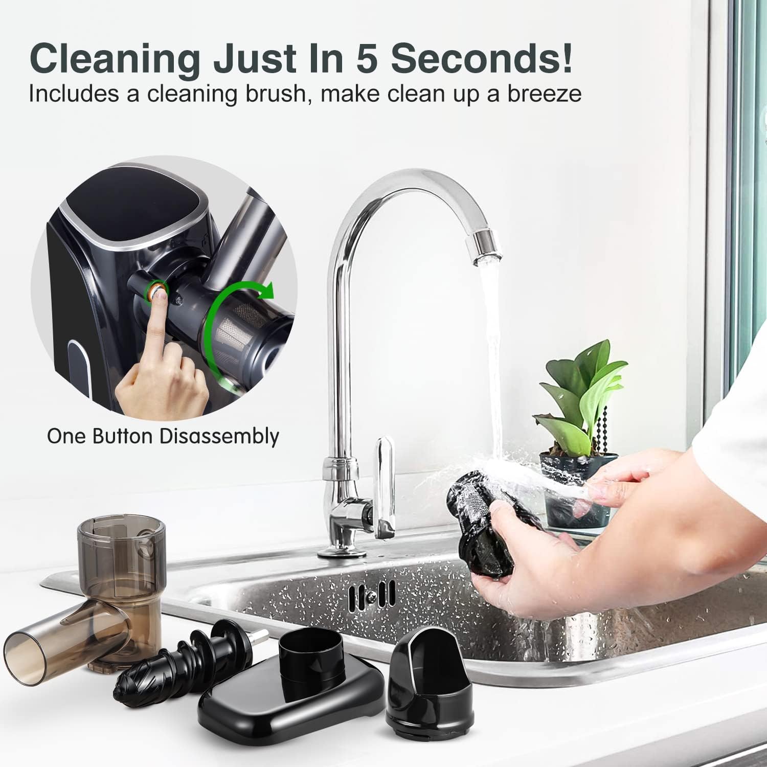 AMZCHEF Estrattore di Succo per Frutta e Verdura con 2 Modalità di Velocità - Slow Juicer con Bottiglia Portatile e 2 Tazze - Cold Press Juicer Senza BPA con LED Intelligente e Funzione di Inversione - Nero