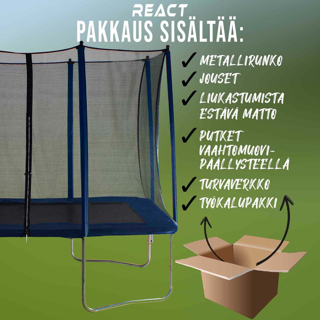 Trampolino rettangolare React 163x216cm con rete di sicurezza