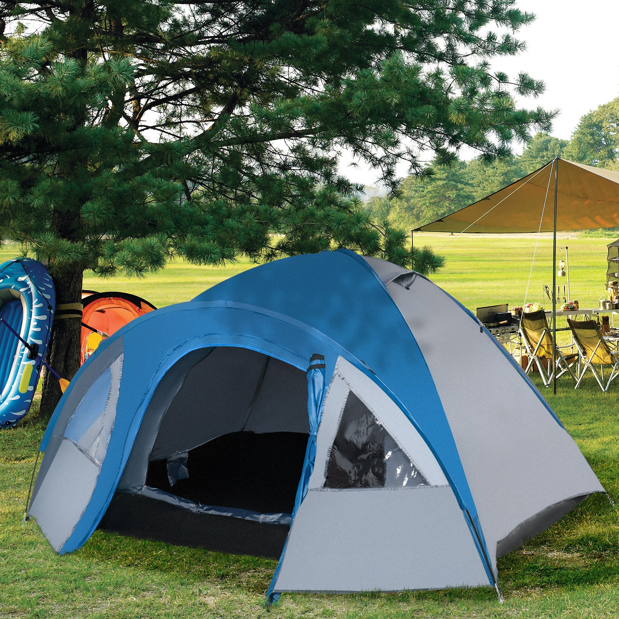 Outsunny Tenda da Campeggio 4 Persone 4 Stagioni con Veranda Esterna