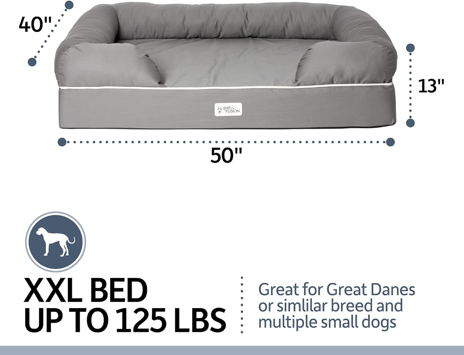 PetFusion Large per cani/gatti con memory foam solido di 10 cm, fodera impermeabile e cerniere YKK di alta qualità, miscela di cotone traspirante, rimovibile e facile da pulire, S