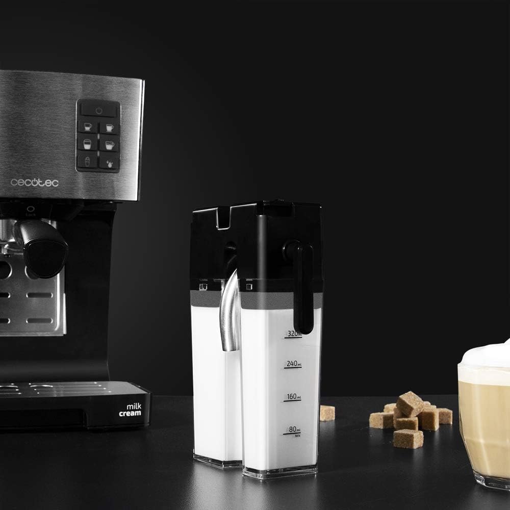 Cecotec Halbautomatische Espressomaschine Power Instant-ccino 20 Touch Serie Nera. 1350 W, 20 Bar Druck, 500 ml Milchtank, Touch-Steuerung, 1,4 Liter Wassertank, Edelstahl-Finish