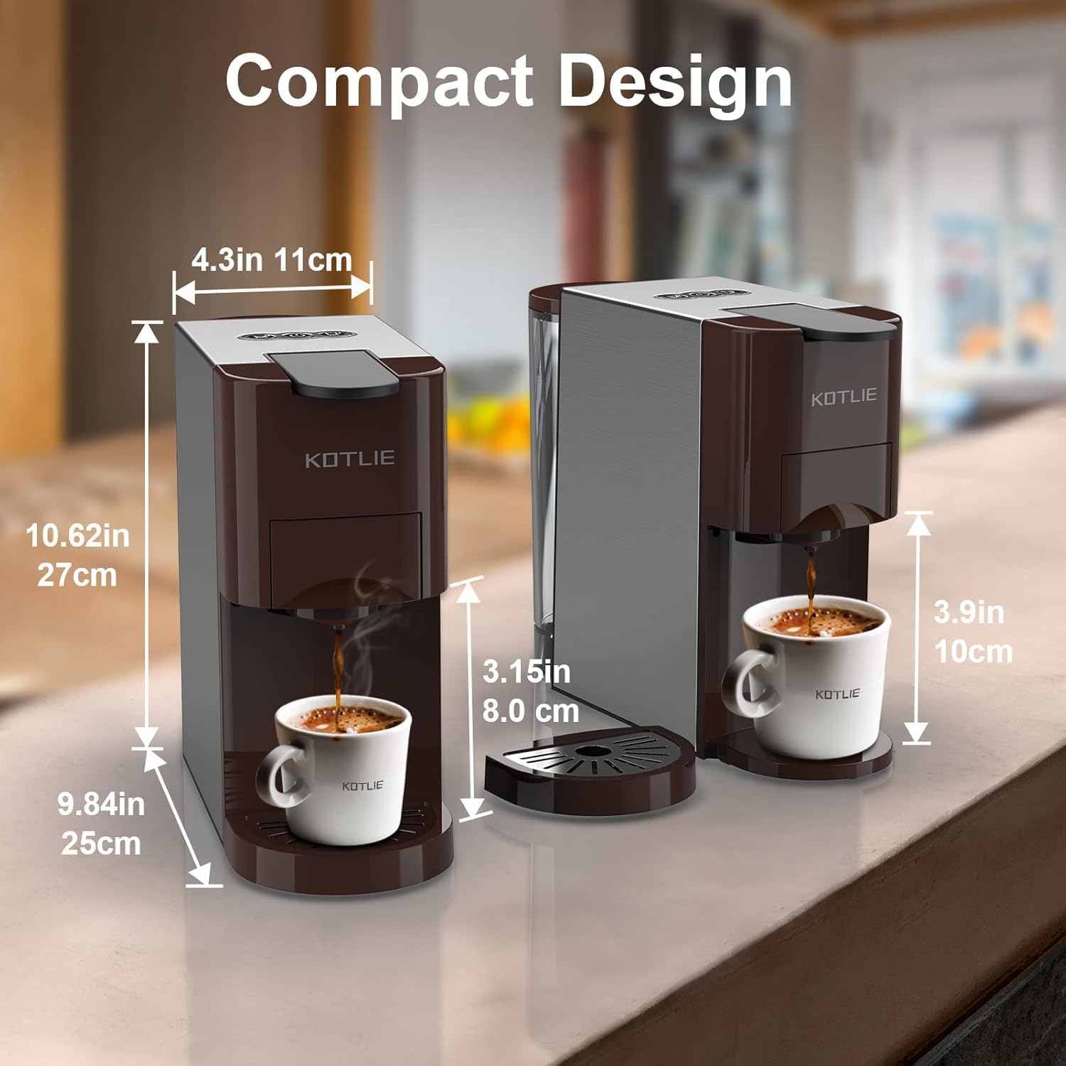 KOTLIE AC-513HF 5 in 1 Kaffeemaschine für NES/DG/a modo mio/Gemahlener Kaffee/ESE(44mm), Höhe für große Tassen (Schwarz)